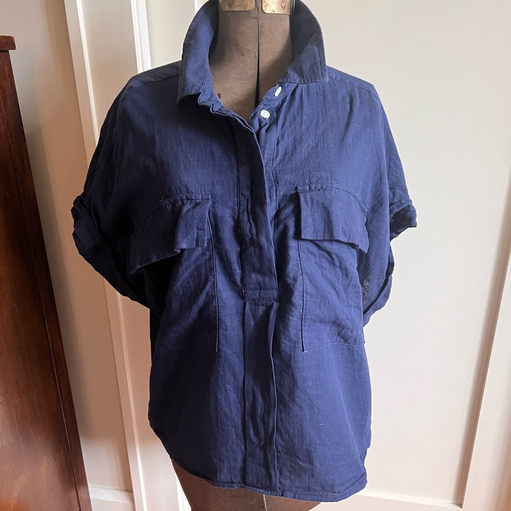 BR Cotton Gauze Polo-style Top